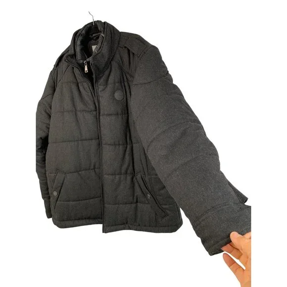 Coogi Mens Charcoal Black Wool Puffer Jacket Quilt Bomber 2XL 8757 Snap